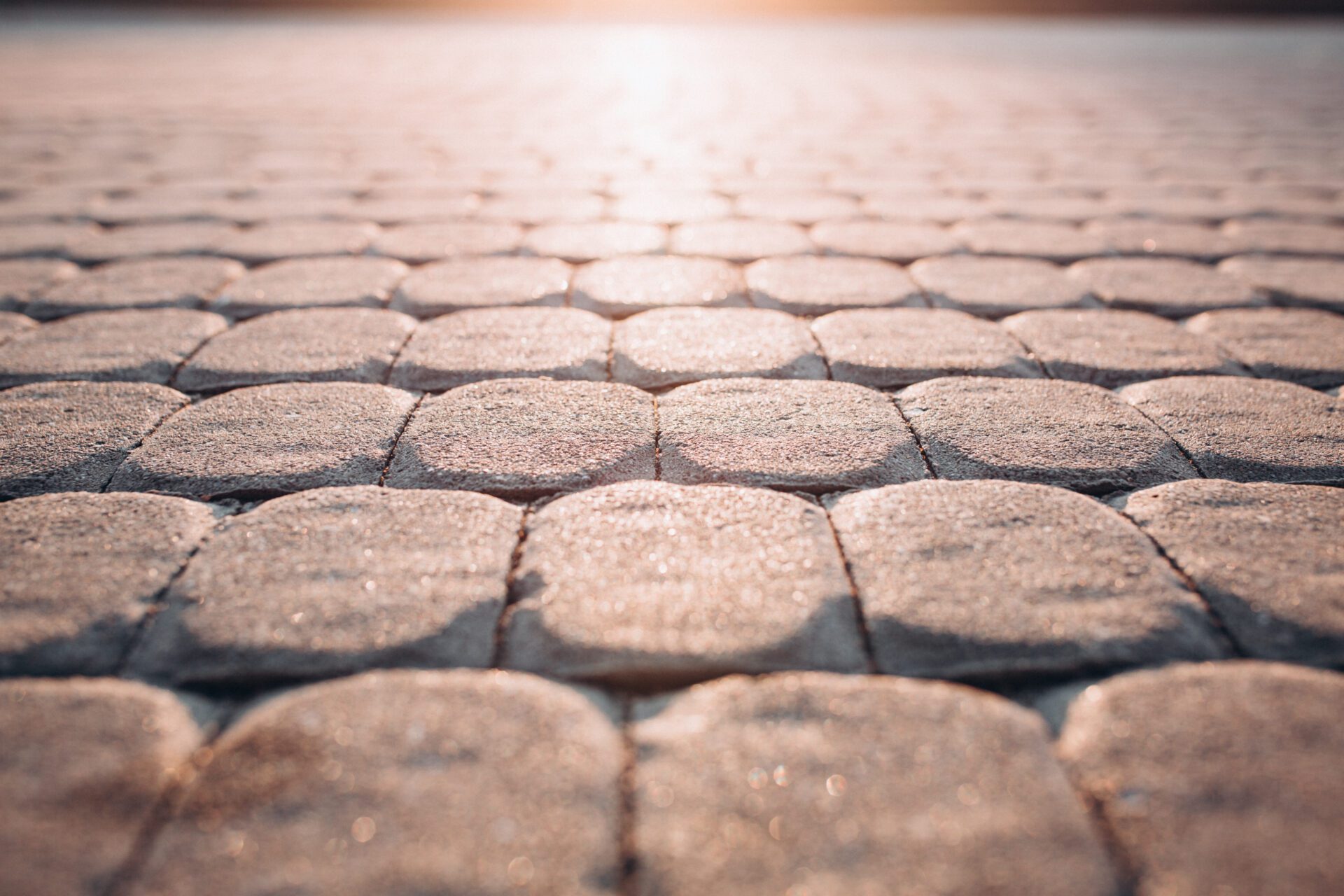 paving stones in the park. ideal road for walking. sun glare
